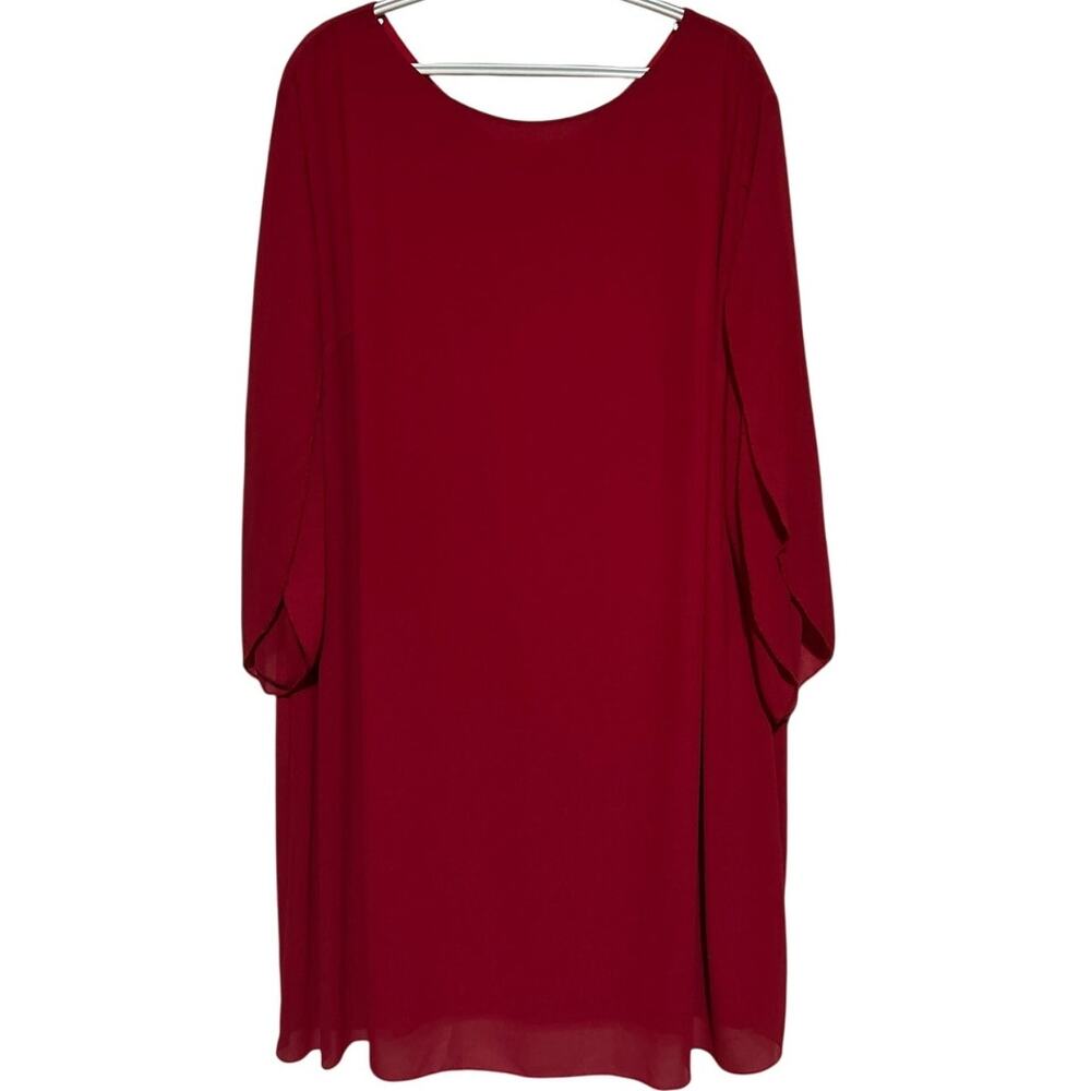 Grace Karin Women's Red Chiffon Lined Long Split Sleeve Dress Size 2XL